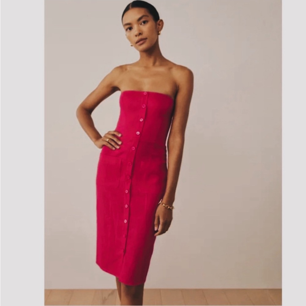 NWT Reformation Square Neck Prescott Linen Fitted Elegant Strapless Dress Sz Med
